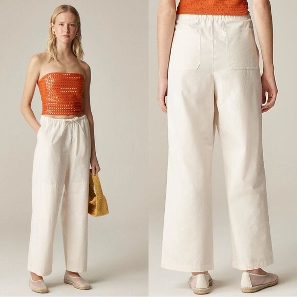 NWT J CREW Relaxed utility pant in cotton blend in Summer Linen Ivory - Picture 1 of 7